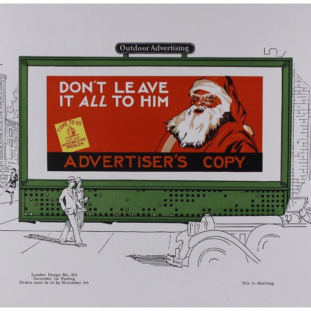 Vintage advertisement test print page Santa Claus, Christmas time mail ad